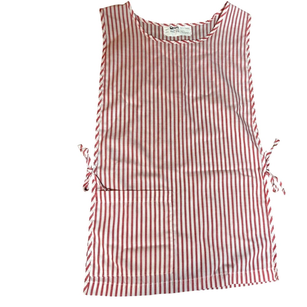 Vintage Candy Striper Uniform Red White Stripe Smock Apron 60s 70s